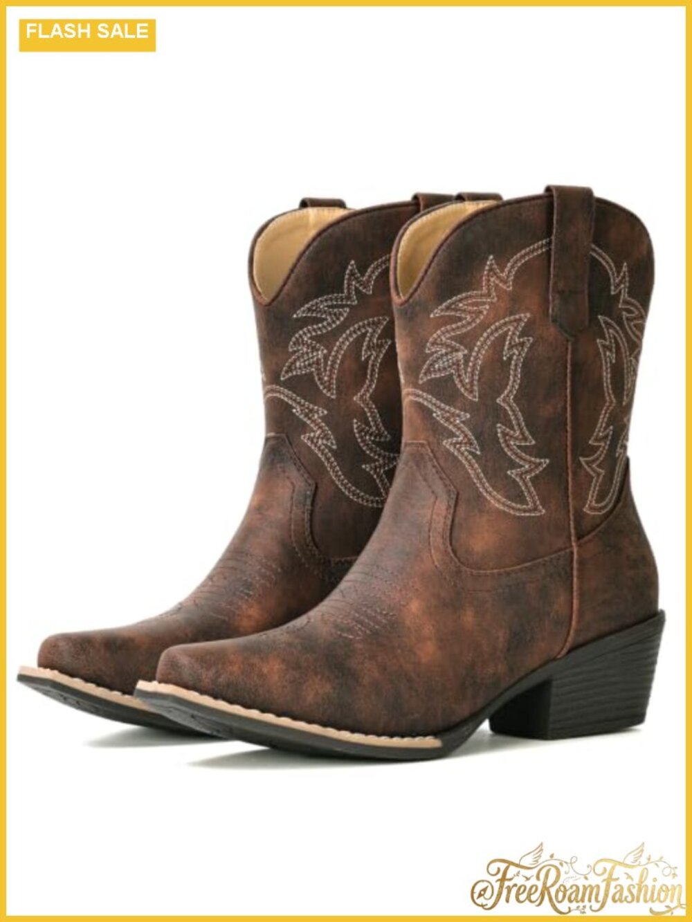 Women's Faux Leather Snip Toe Ankle Cowboy Boots Western Booties - Picture 1 of 6
